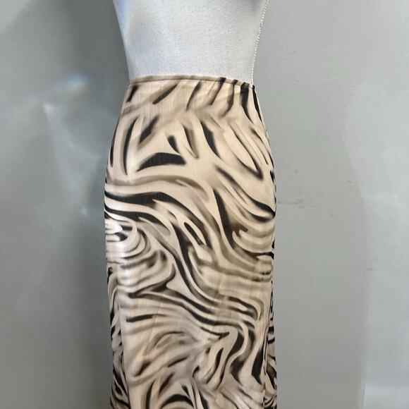BooHoo Skirt size 10 Long Maxi Black Khaki Sheer Tiger Striped A Line Modest - Picture 3 of 10